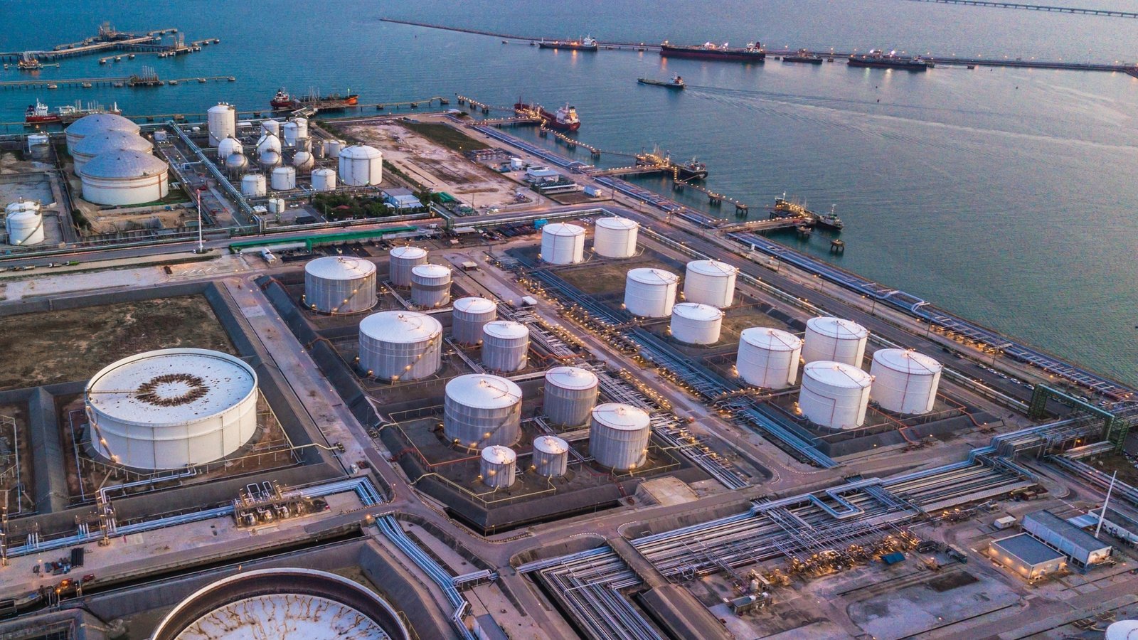 Crude oil tank farm at a storage terminal