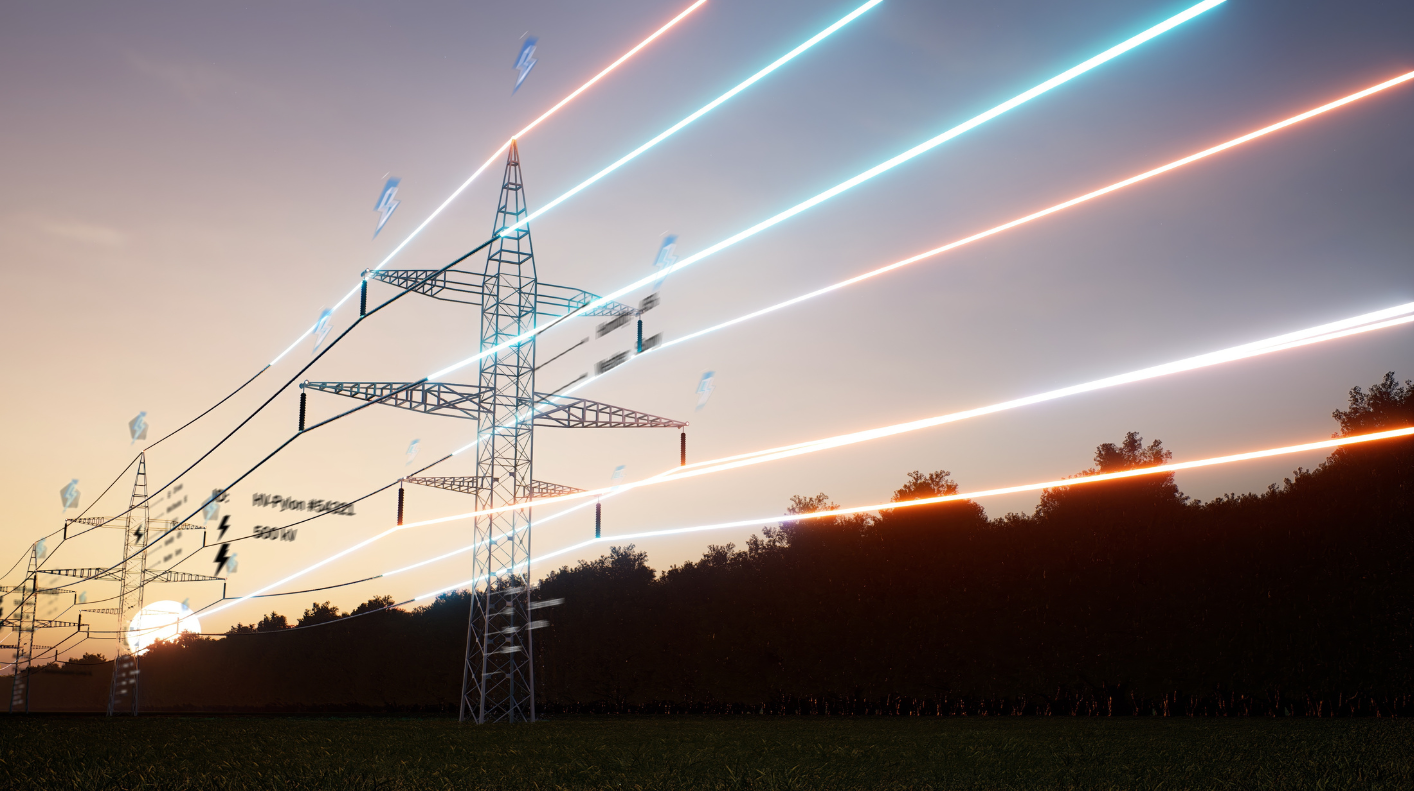 Based on the Project 54 "Engineered Creative" visual standard and your specific keyword requirements, here is the optimized alt text for your image: Alt Text (Growth Engineering Focus) "A low-angle, high-fidelity architectural shot of high-voltage energy transmission towers at sunset, representing Project 54’s Growth Engineering architecture. The image showcases a synthesis of physical infrastructure and a digital data layer, with glowing cyan and orange light streaks and floating digital twin overlays symbolizing Information Logistics and real-time data signals within an AI-native commercial infrastructure.