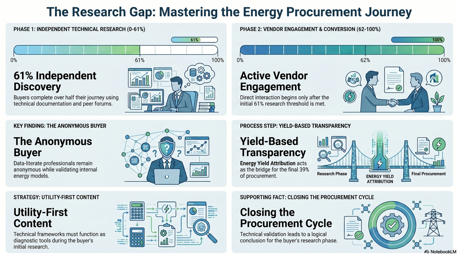 Data visualization of the 61% research phase where Energy Yield Attribution tools influence buyer decisions.
