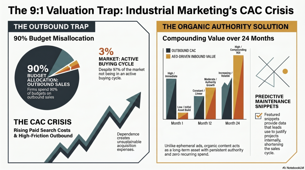 Strategic diagram illustrating supply chain predictive maintenance data surfaced in a Google featured snippet to influence B2B energy buyers.